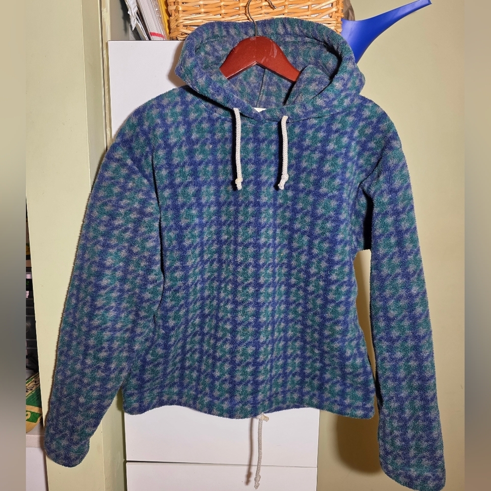 Vintage Boca thick fleece hoodie long sleeve sweater top Green and Blue small